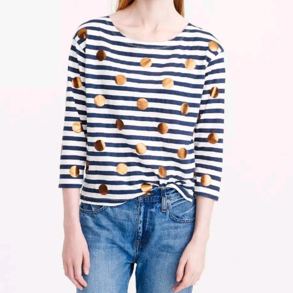 J. Crew Womens Foil Dot T Shirt Top sz XS Blue